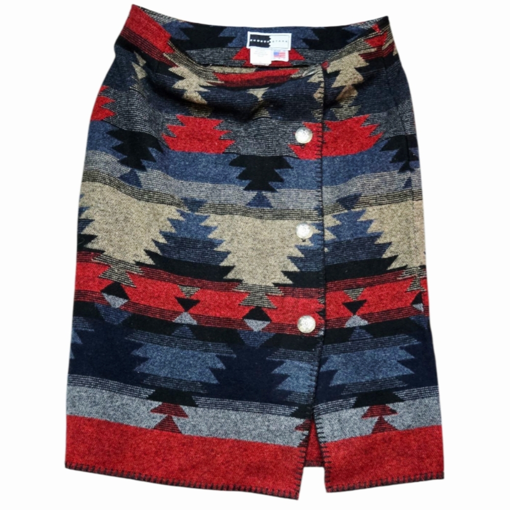 Rhonda Stark *Native SW Wool Blend Skirt w/ Silver Stamped Buttons (sz XL)